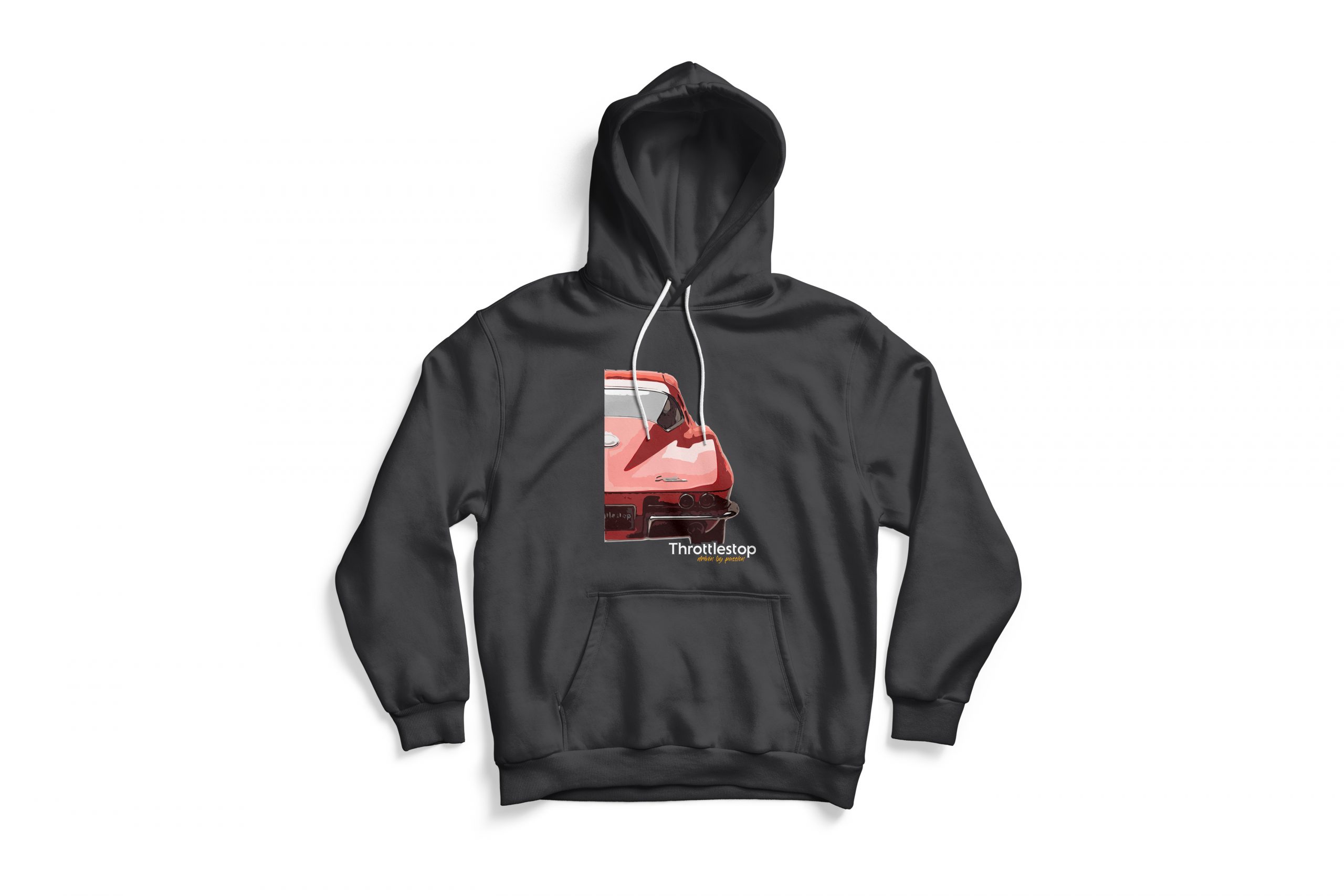 Front of gray 64 Vette hoodie