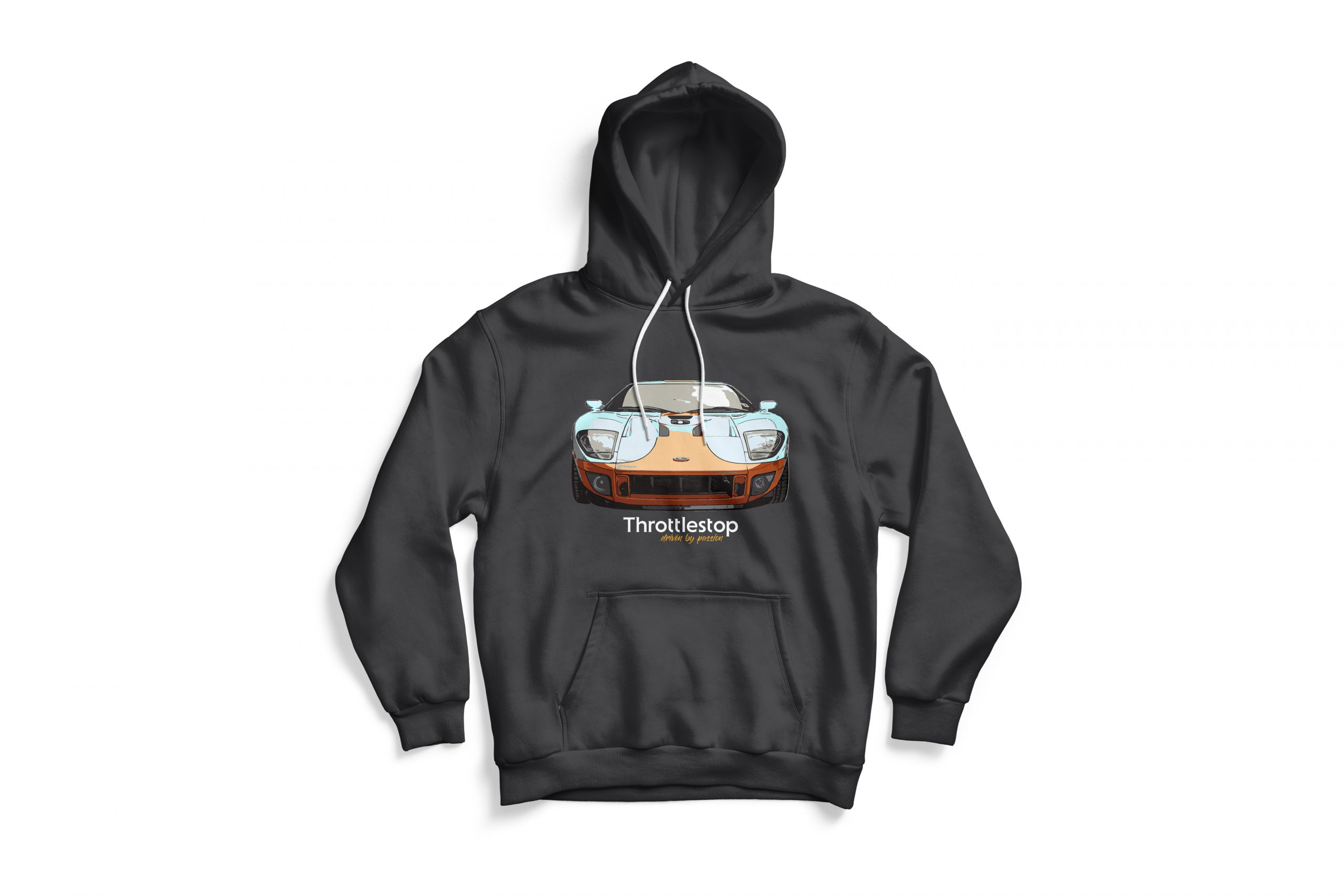 Front of gray Ford GT hoodie