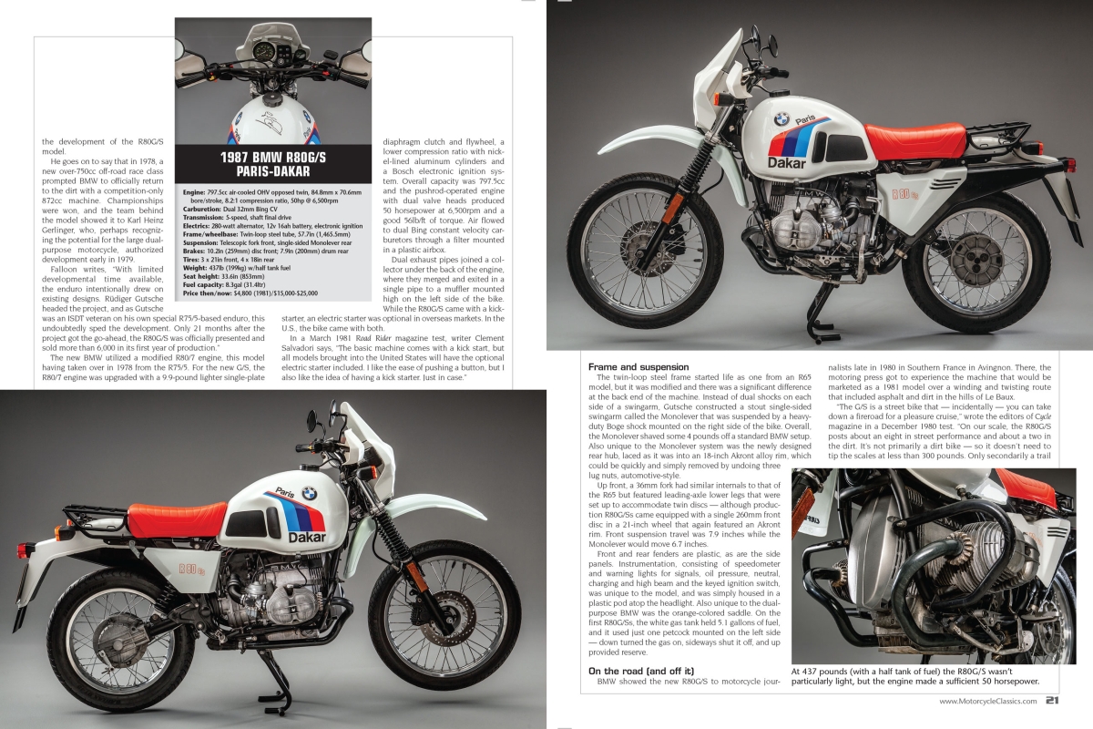 Motorcycle Classics Ready for Adventure 1987 BMW R80G/S Throttlestop Museum